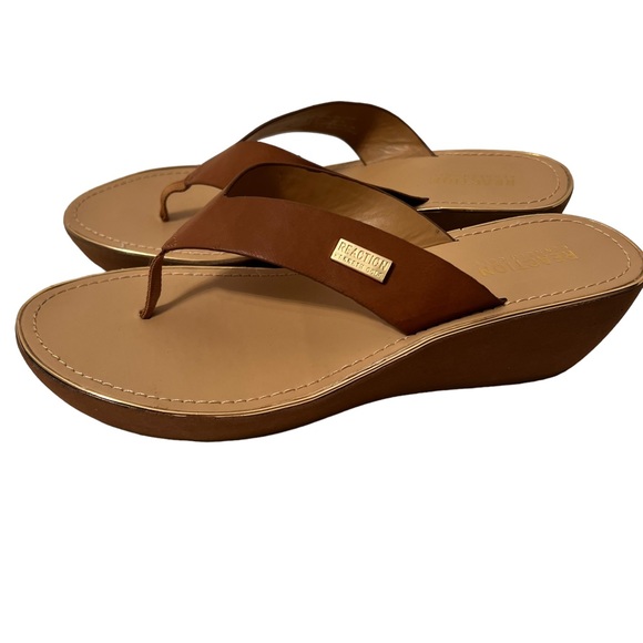 Reaction Kenneth Cole Platform Tan Wedge Sandals Size 9 - Picture 5 of 7